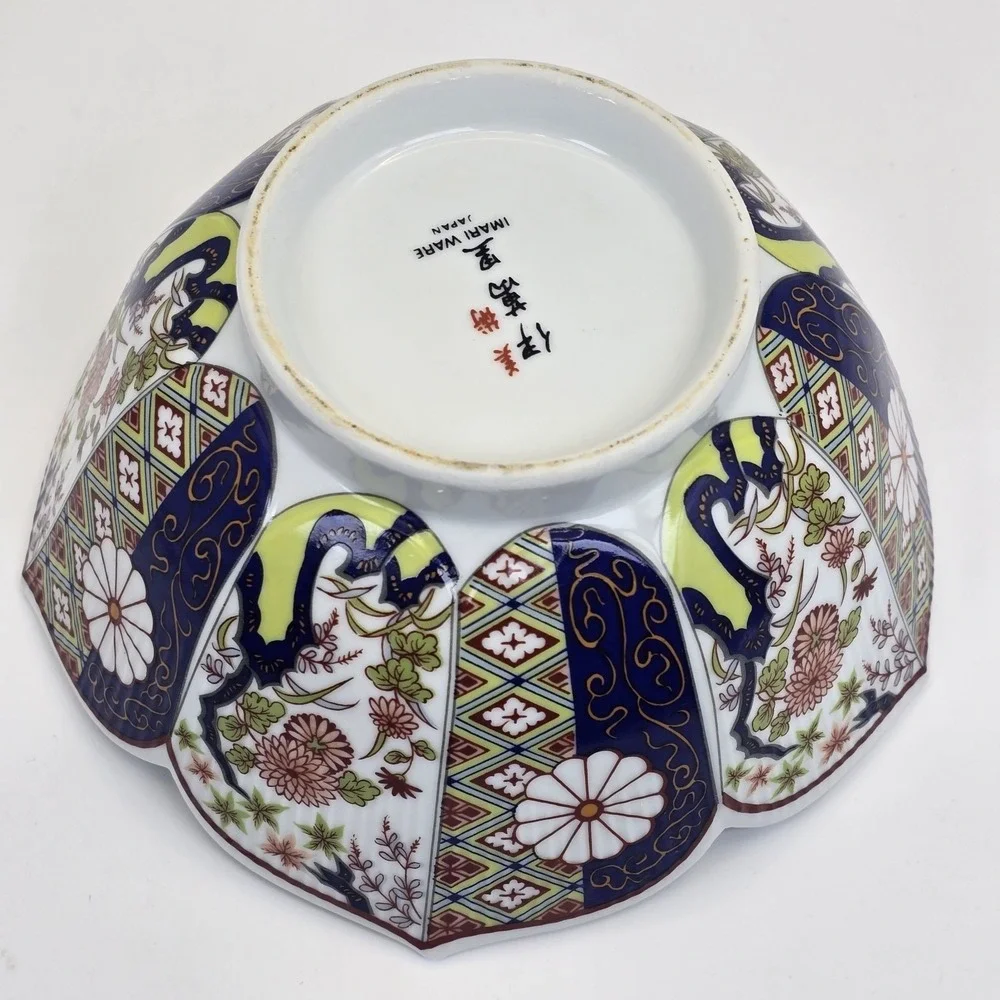 Vintage Imari Ware Japan Scalloped Porcelain Serving Bowl Gold Trim Floral 8